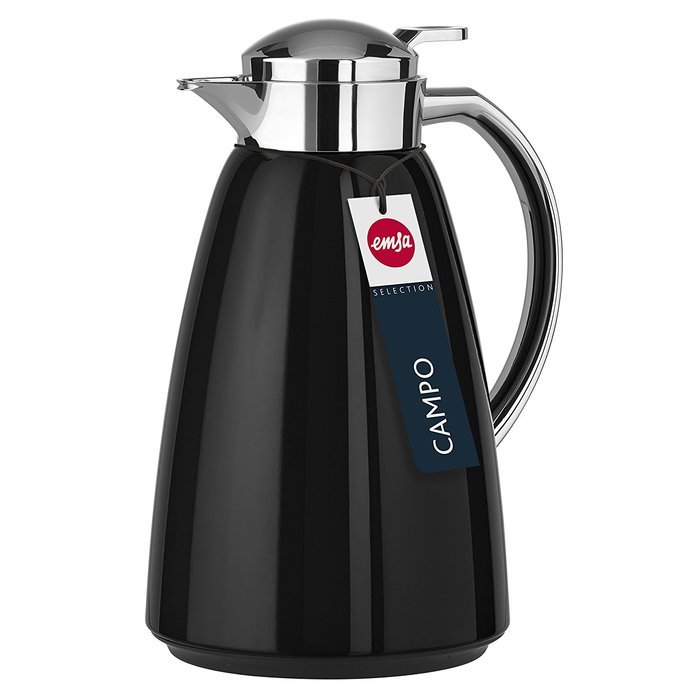 Emsa Campo Stainless Steel Thermal Carafe with Glass Liner, 34 oz, Black N5