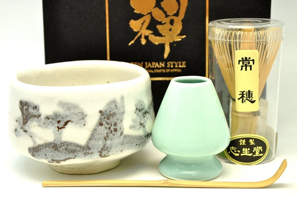 Japanese Mino Yaki ware Matcha Bowl And Tea Ceremony Set Green Tea 11.5 / 11.5 / 8cm (4.5 / 4.5 / 3.1inch)[7393] N4