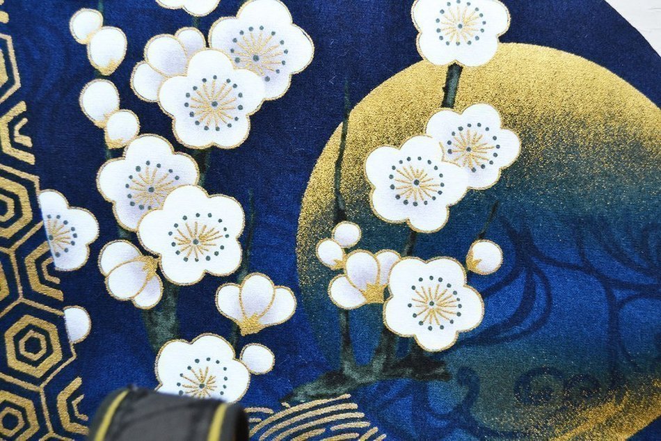 Artisanal Cotton Insulated Japanese Nocturnal Scene Cotton Tea Cozy - Metallic Gold Full Moon and Cherry Blossoms... N2