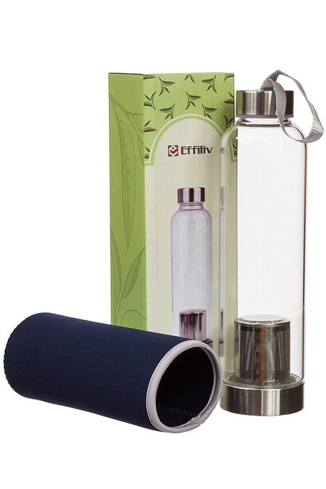 Hot or Cold Glass Tea Tumbler Bottle &ndash; Borosilicate Glass Tea Mug &ndash; Glass Water Bottle with Flavor Dispenser Cup... N20