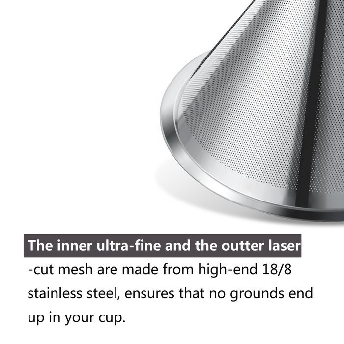 Bernito Stainless Steel Pour Over Coffee Dripper - Paperless Reusable Pour Over Coffee Filter and Double Mesh... N5