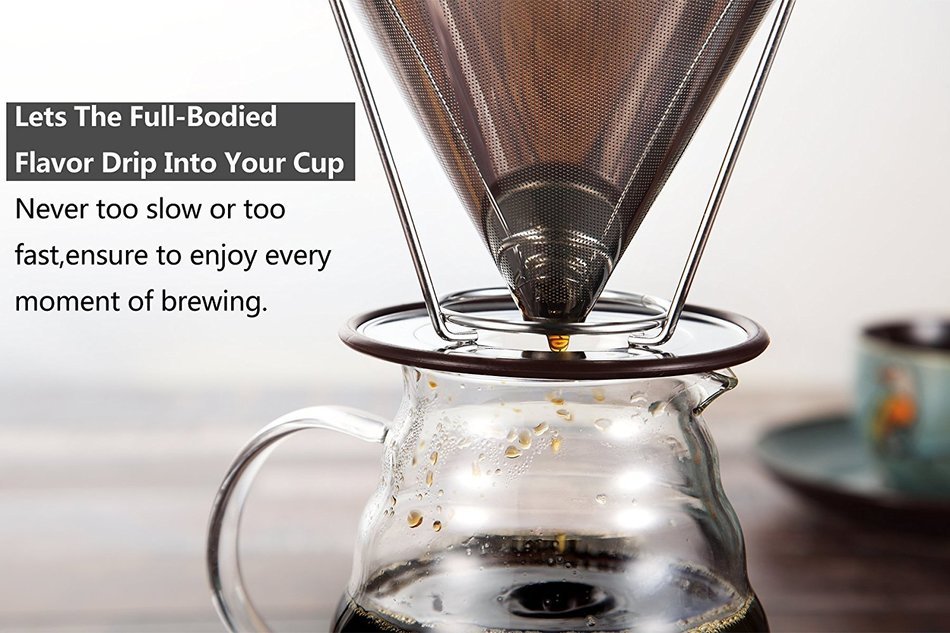 Bernito Stainless Steel Pour Over Coffee Dripper - Paperless Reusable Pour Over Coffee Filter and Double Mesh... N7