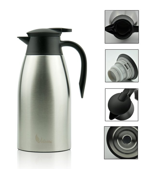 Thermal Carafe 68Oz Stainless Steel Double Walled Insulated Vacuum Thermos with Lid for Coffee Tea By Velcare N4
