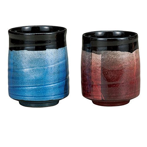 Kutani Pottery blue and red Gindami pair Yunomi tea cup from Japan K4-687