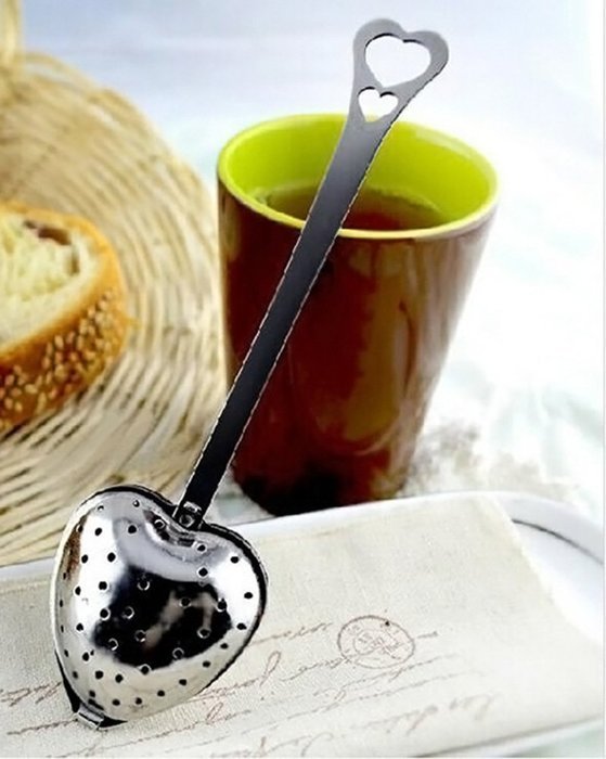 C-Pioneer Heart Shape Stainless Steel Tea Infuser Spoon Strainer Steeper Handle Shower N3