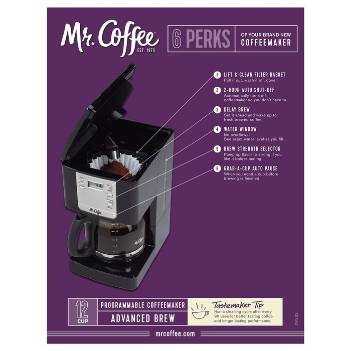 Mr. Coffee JWX23 12-Cup Programmable Coffeemaker, Black N4