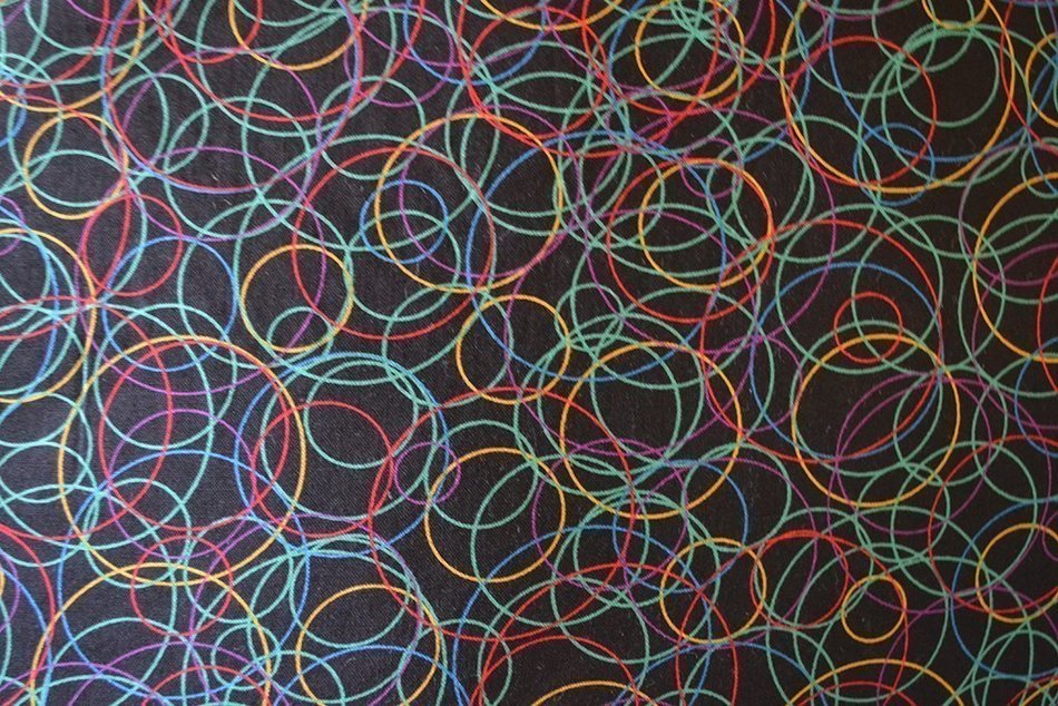 Abstract Circles Artisanal Tea Cozy - Primary Colors on Black - 1 Medium Only N3