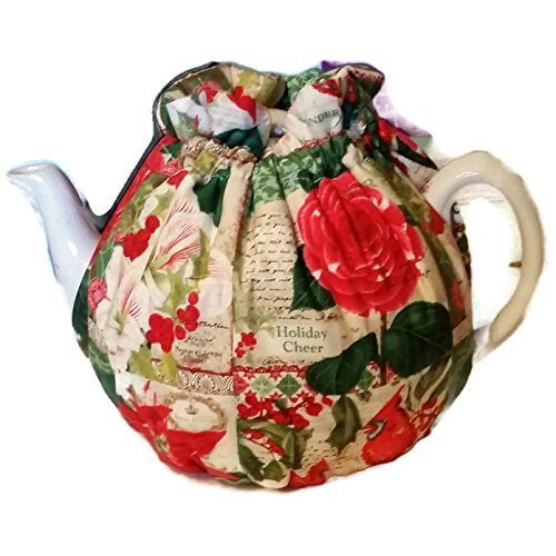 Teapot Cozy Christmas themed with Red cardinals and Poinsettias for 5-8 cup teapot #406 N2