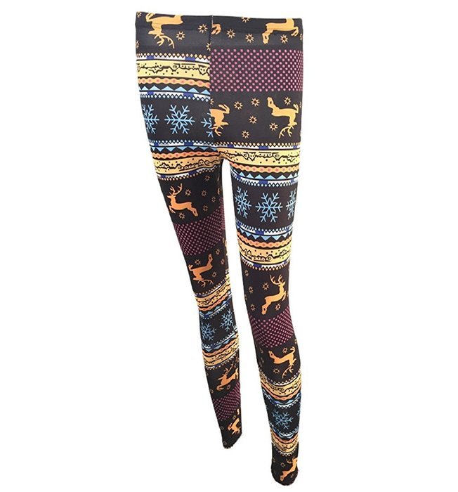 PHOTNO Women Skinny Christmas Elk Print Stretchy Pants Slim Leggings N16