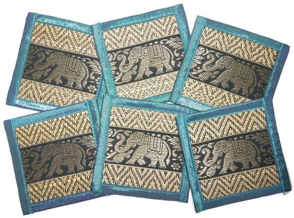 Chic Nature Reed Elephant Collection 6-piece Handmade Coaster Set, Assorted Color (Brown #3) N13