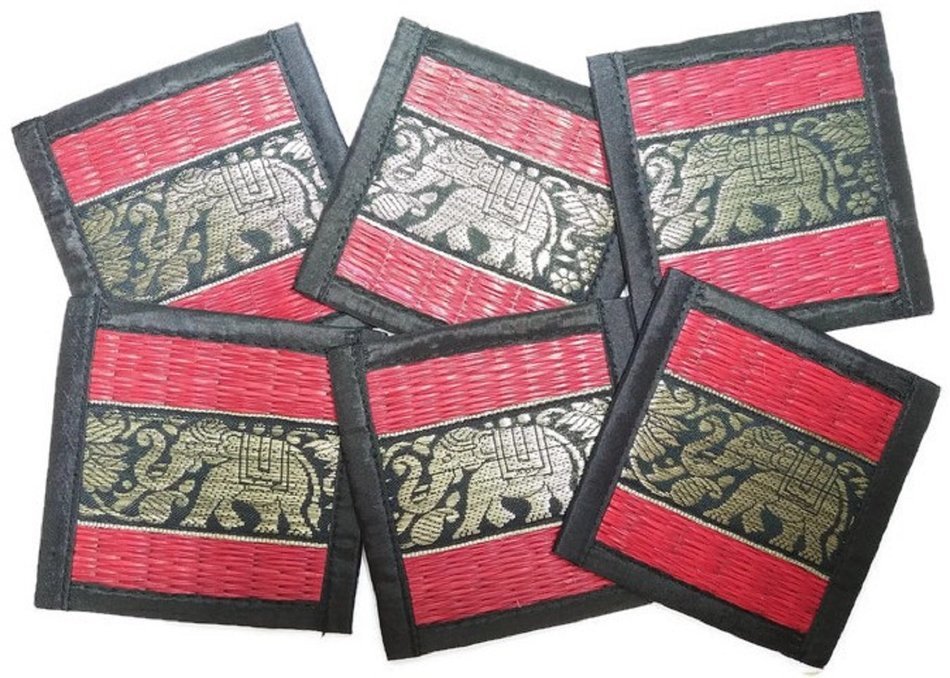 Chic Nature Reed Elephant Collection 6-piece Handmade Coaster Set, Assorted Color (Brown #3) N15