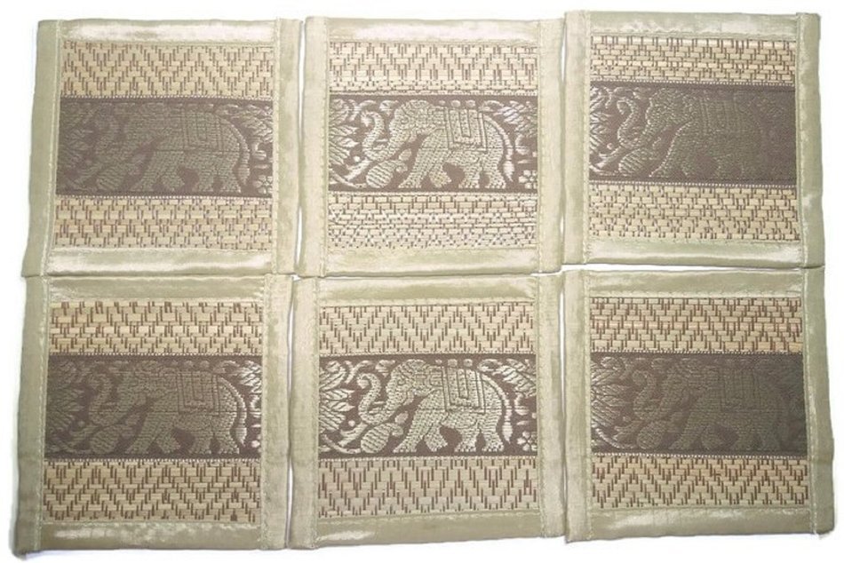 Chic Nature Reed Elephant Collection 6-piece Handmade Coaster Set, Assorted Color (Brown #3) N19
