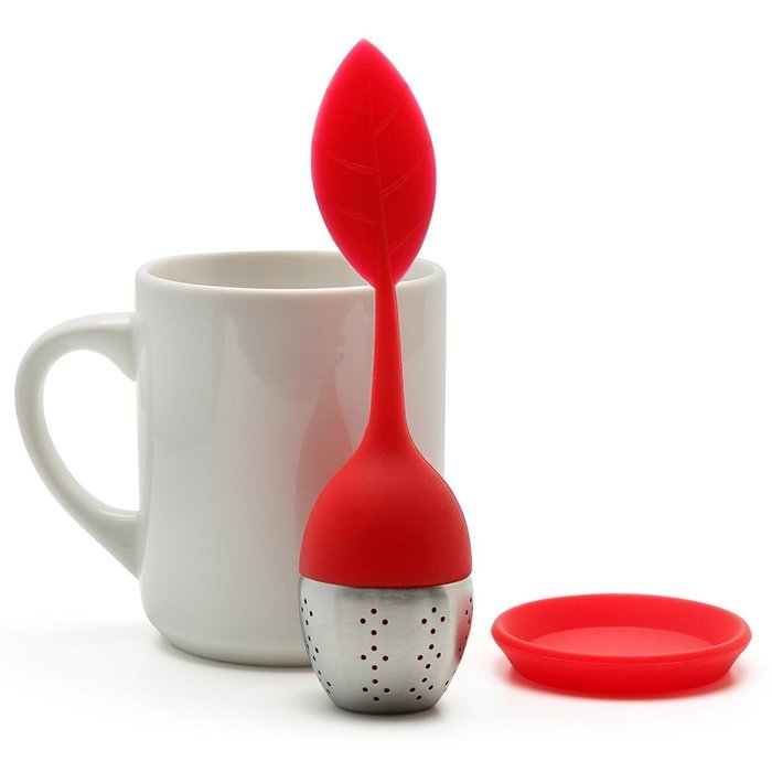 Red Silicone Tea Infuser Leaf Handle with Steel Ball N9