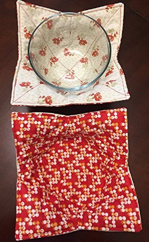 Red Floral/Polka dots,handmade,gift,Hot Cold Cozy,Microwave Bowl Cozie,Fabric Trivet, Hot pad, Pot Holder,Cotton...
