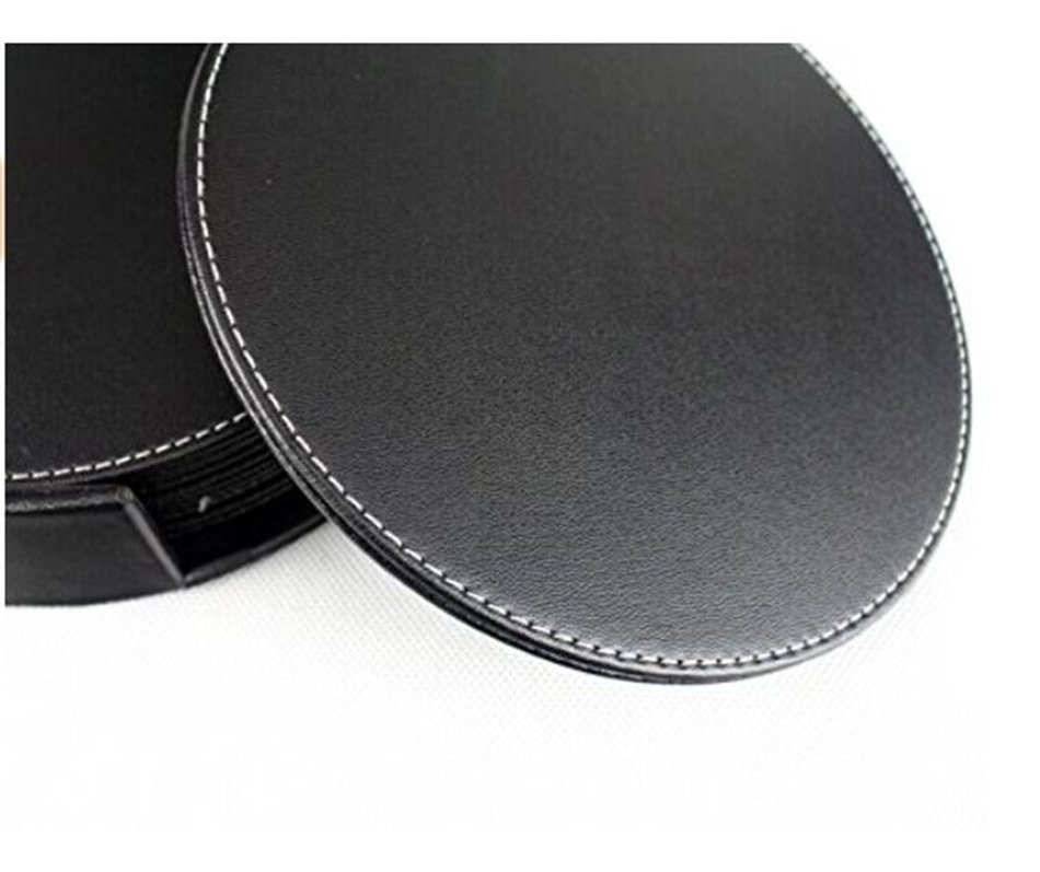 XICHEN&reg; Leather Coasters - Upscale With Coaster Holder Sleek -6 Piece Set With Holder (Chocolate Brown) N4