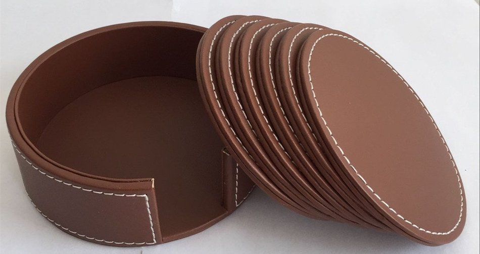 XICHEN&reg; Leather Coasters - Upscale With Coaster Holder Sleek -6 Piece Set With Holder (Chocolate Brown) N5