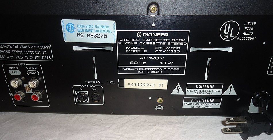 Pioneer CT-W330 Recordable Stereo Dual Cassette Tape Deck -With Deck II Control N5