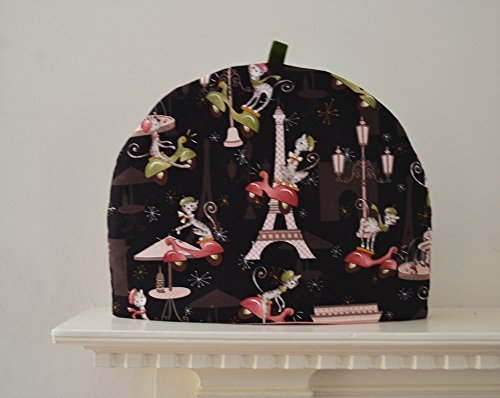 Eiffel Tower And French Cat Artisanal InsulatedTea Cozy - Large Only - Pink and Brown N2