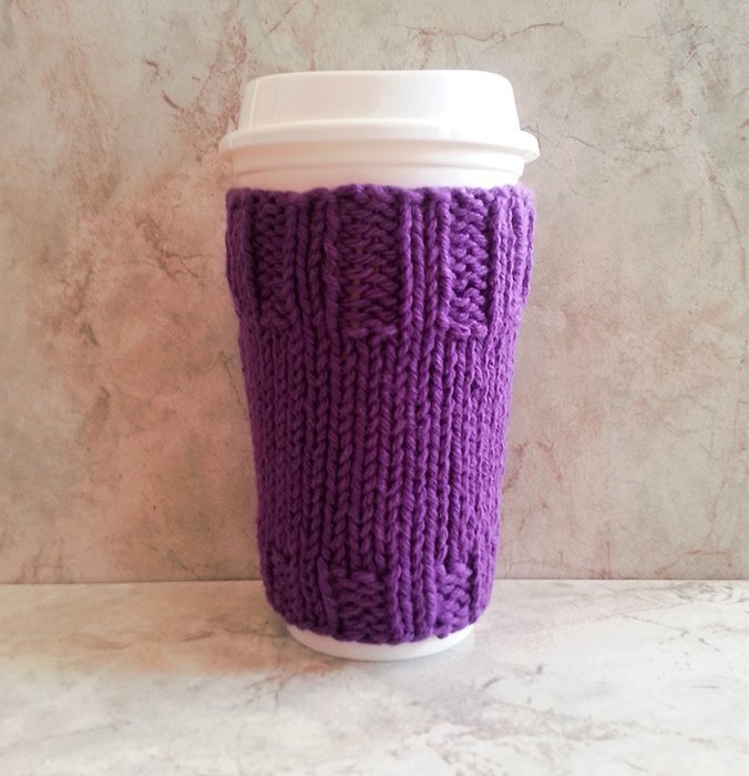 Coffee Cup Cozy Sleeve Hand Knit Cotton Purple Amethyst Mug Cozy fits a "Short" or "Grande" Coffee N4