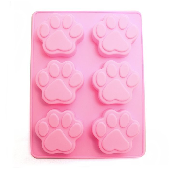 Houron 6 Cavity Paw Pan Baking Silicone Mold Pudding Mold Cake Mold Cookie Mold Jelly Mold Pink