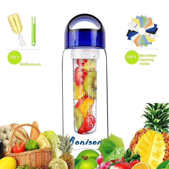 Blue 23 OZ Sporty Tritan Fruit Infuser Water Bottle,for home,hike,camp,sport,office,school, Leak Proof,With Handle... N2