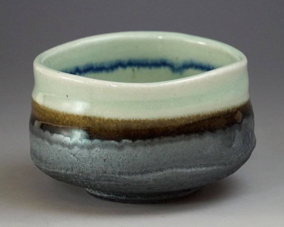 [Matcha Bowl] Mino-yaki Blue ground 'Kaniri' Matcha Chawan [Japan Import]