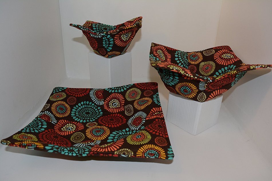 Microwave Bowl Cozies // Set of 3 // 1 Small Bowl Cozy // 1 Medium Bowl Cozy // 1 Dinner Plate Cozy // Kaleidoscope