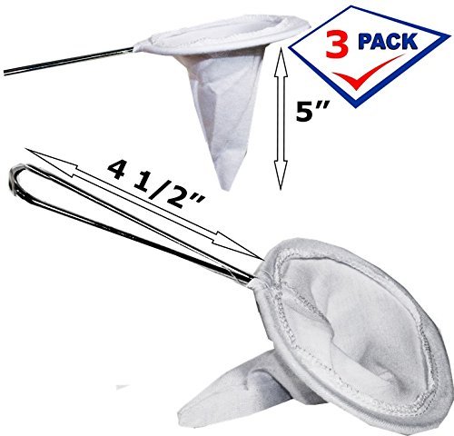 Small Cloth coffee strainer. Metal handle with metal ring. Pack of 3