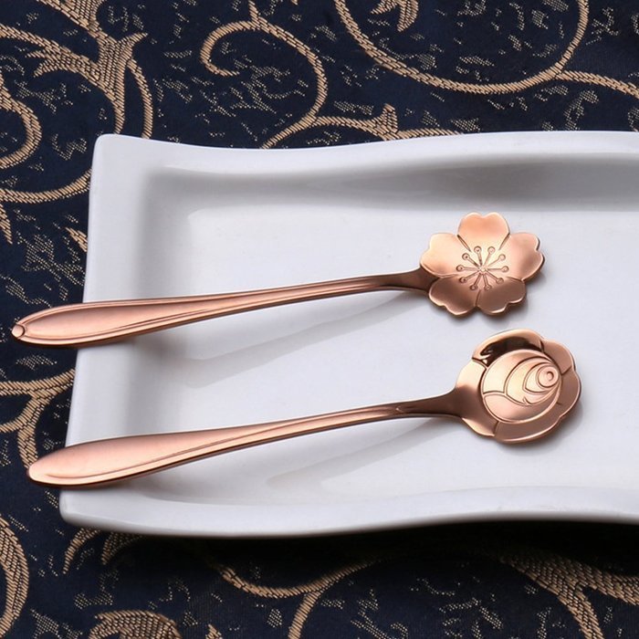 Stainless Steel Tableware Creative Coffee Scoops Stirring Spoon Sugar Spoon Set of 5 (Rose Gold) N2