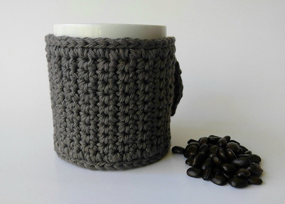 Crochet Cotton Coffee Mug Cozy Grey 16 Colors Available N2