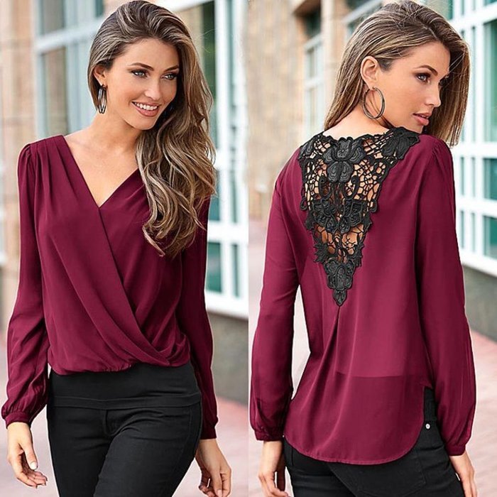 Loose T-shirt ,BeautyVan Women V-neck Tops Long Sleeve Shirt Casual Blouse Loose T-shirt (M, Red) N5