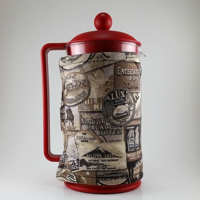Vintage Hotel Sign Theme, French Press Cozy, 8 cup, Insulated Cafetiere Cosy N3