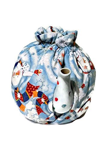 Teapot Cozy Christmas themed with Snowmen on Sky Blue fabric,Quilted Teapot cozy sky blue with snowmen and snowflakes... N3