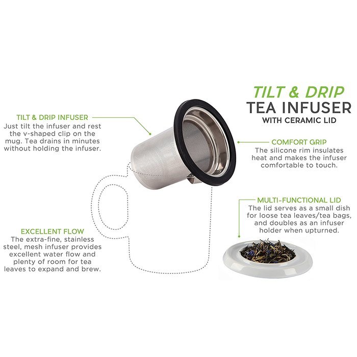 casaWare Tilt and Drip Tea Infuser with Ceramic Lid N3