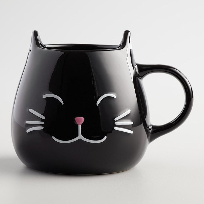 Cat Coffee Mug and Happy Cat Tea Bag Rest Holder - Large 17 Oz (Black) N5