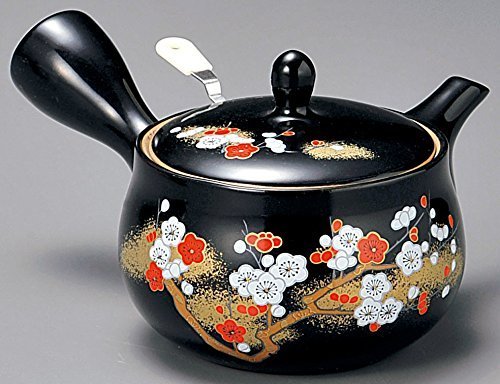 Yamakiikai Black Kyusu(Japanese teapot) Japanese Plum Flowers pattern with a strainer 250cc GM931 N2