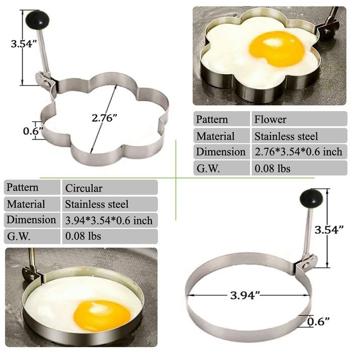 Jason&Aerobic Fried Egg Mold Stainless Steel 5 Patterns Pacakage of 5 N5