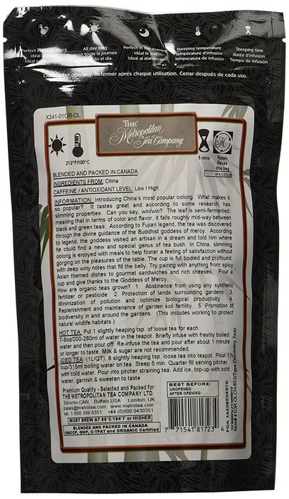 Metropolitan Tea Discovery Loose Tea Pack, Organic Ti Kuan Yin Slim Organic, 100gm N5