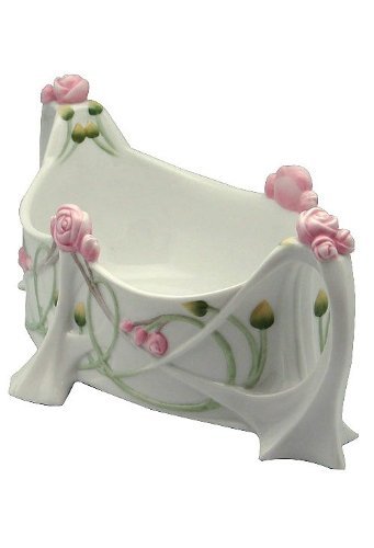 Unicorn Studios AP20315AA White Porcelain Tea Bag Caddy with Roses Stems Leaves