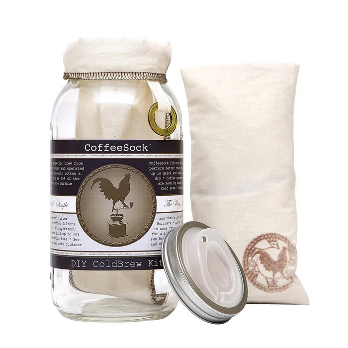 CoffeeSock ColdBrew Kit- Reusable Organic Cotton Filter and Jar (KIT32) N8