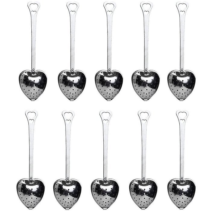 Tea Filter Long Grip Stainless Steel Mesh Heart Shaped Tea Strainer Spoon, Set of 10 Tea Infuser Spoon N2