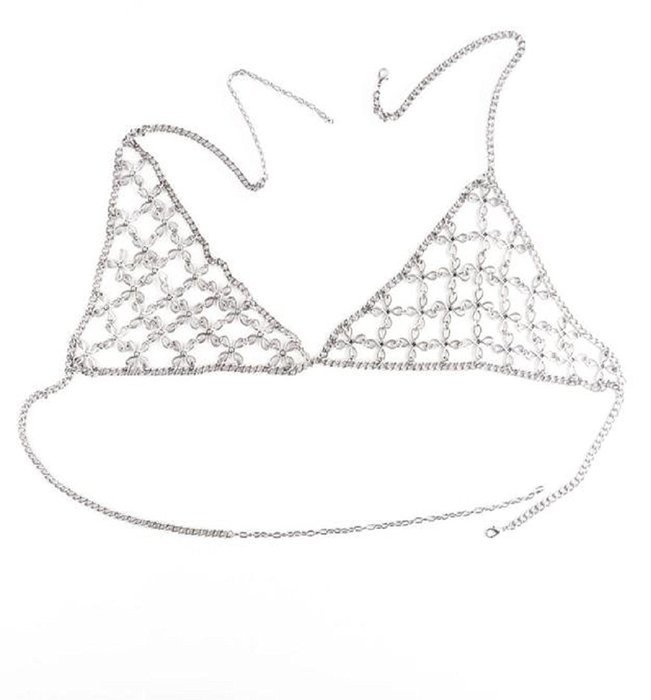 Underwear, PHOTNO Flower Retro Fashion Silver Bra Body Necklace Chain Bikini Chain N4
