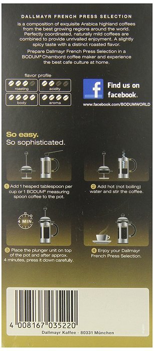 Dallmayr Bodum Chambord Kaffeebereiter (3 Tassen) und French Press Selection (250g), 1er Pack N3