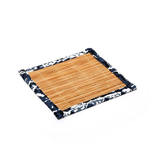 CCWY Natural bamboo coasters hand-sewn cotton, linen fabrics linen tea pot mats Kung Fu tea ceremony accessories... N3