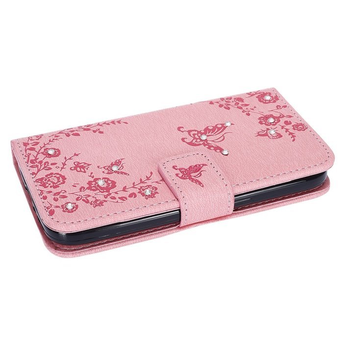 Galaxy Grand Prime Wallet Case,PHEZEN Serect Garden Butterfly Flower Inlaid Shiny Glitter Diamond Pu Leather Flip... N4