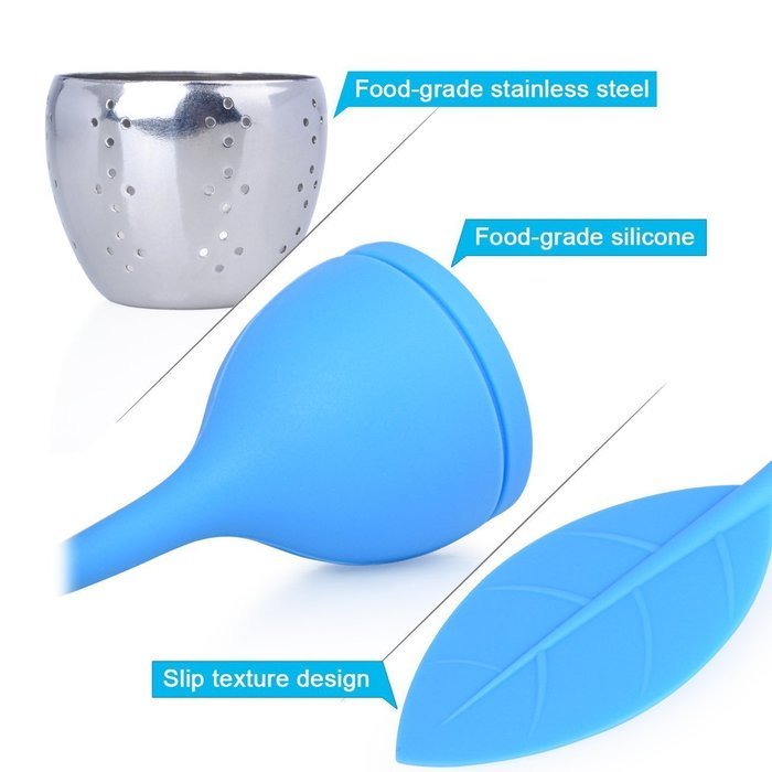 Set of 2 - Wenmeili Loose Tea Infuser Strainer with Drip Tray - Cute Silicone Leaf Handle As the Lid with Steel... N8