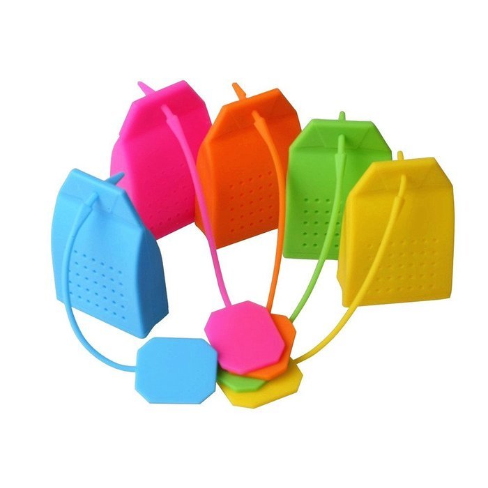 ERolldeeP Tea Infuser Classic Bag Shape - Premium Silicone (BPA Free), Set of 5, [Fun Colors - Baby Blue, Hot... N2