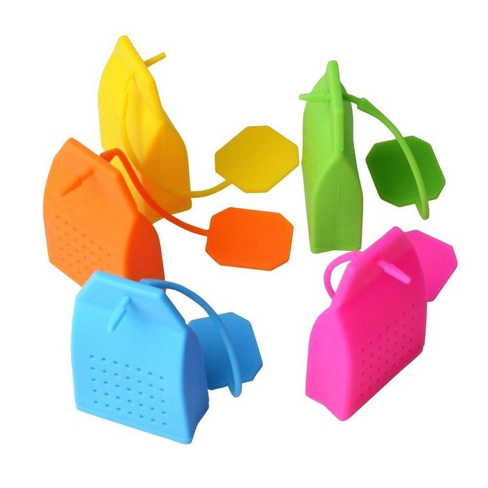 ERolldeeP Tea Infuser Classic Bag Shape - Premium Silicone (BPA Free), Set of 5, [Fun Colors - Baby Blue, Hot... N3