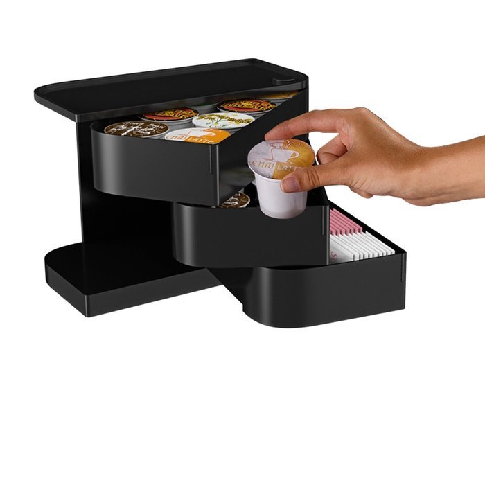 Mind Reader "Eclipse" 24 Capacity Single Serve Coffee Pod and Condiment Holder with Swing-Out Drawers, Black N5