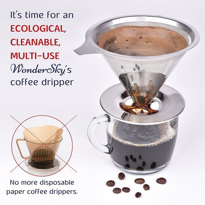 Pour Over Coffee Dripper-4 Cup Capacity-Reusable Paperless Permanent-Laser Cut Dual Mesh Filter-Dishwasher Safe... N8